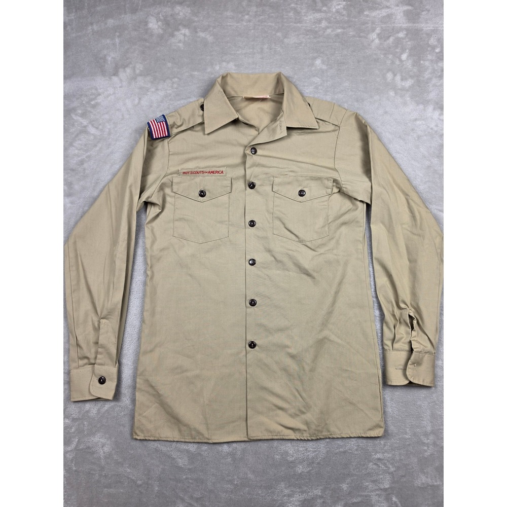 Boy Scouts of America Uniform Shirt Mens Small Tan Vintage Long Sleeve USA Made